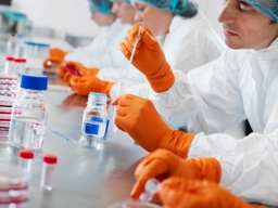 Orange Nitrile Gloves In Cleanroom